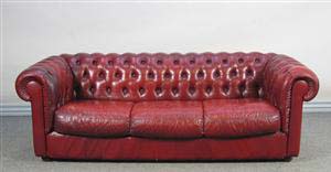 Chesterfield 3-pers sofa - 210 cm - rødbrun