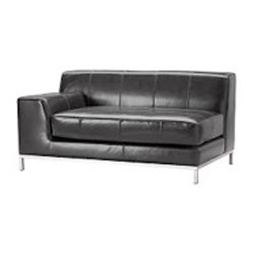 185-033502 Black leather sofa for 2 people - Width: 178cm