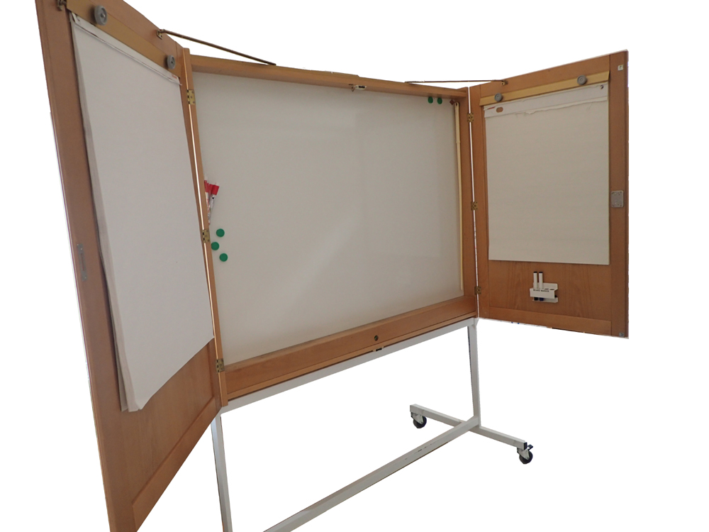 Whiteboard & Flipover (on wheels) with canvas screen